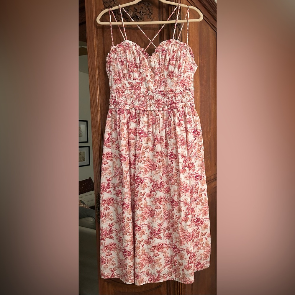 NWT Anthropologie Red & White Toile Floral Strappy Dress
